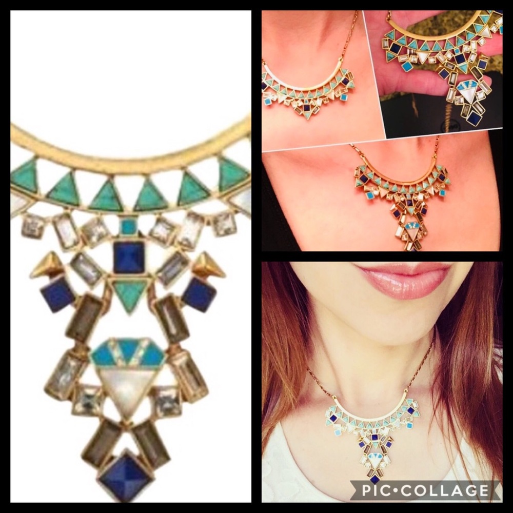 Stella & Dot [2-in-1] Turquoise & Gold Stone Tile NEW Statement Necklace - Picture 4 of 8